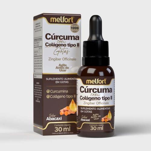Cúrcuma com colágeno tipo II em gotas 30ml - melfort
