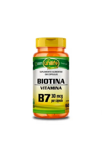 Vitamina B7 Biotina 500mg 60 Cáps - Unilife